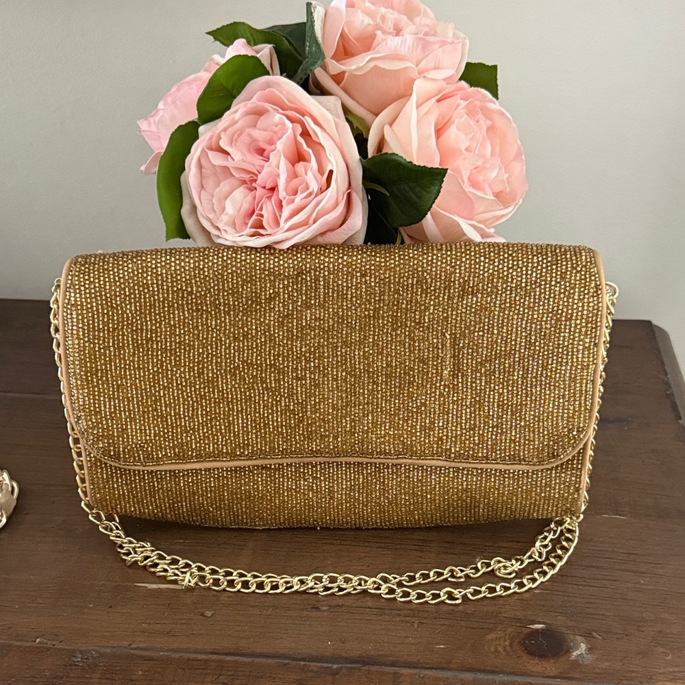 J. Crew Gold Beaded Wristlet